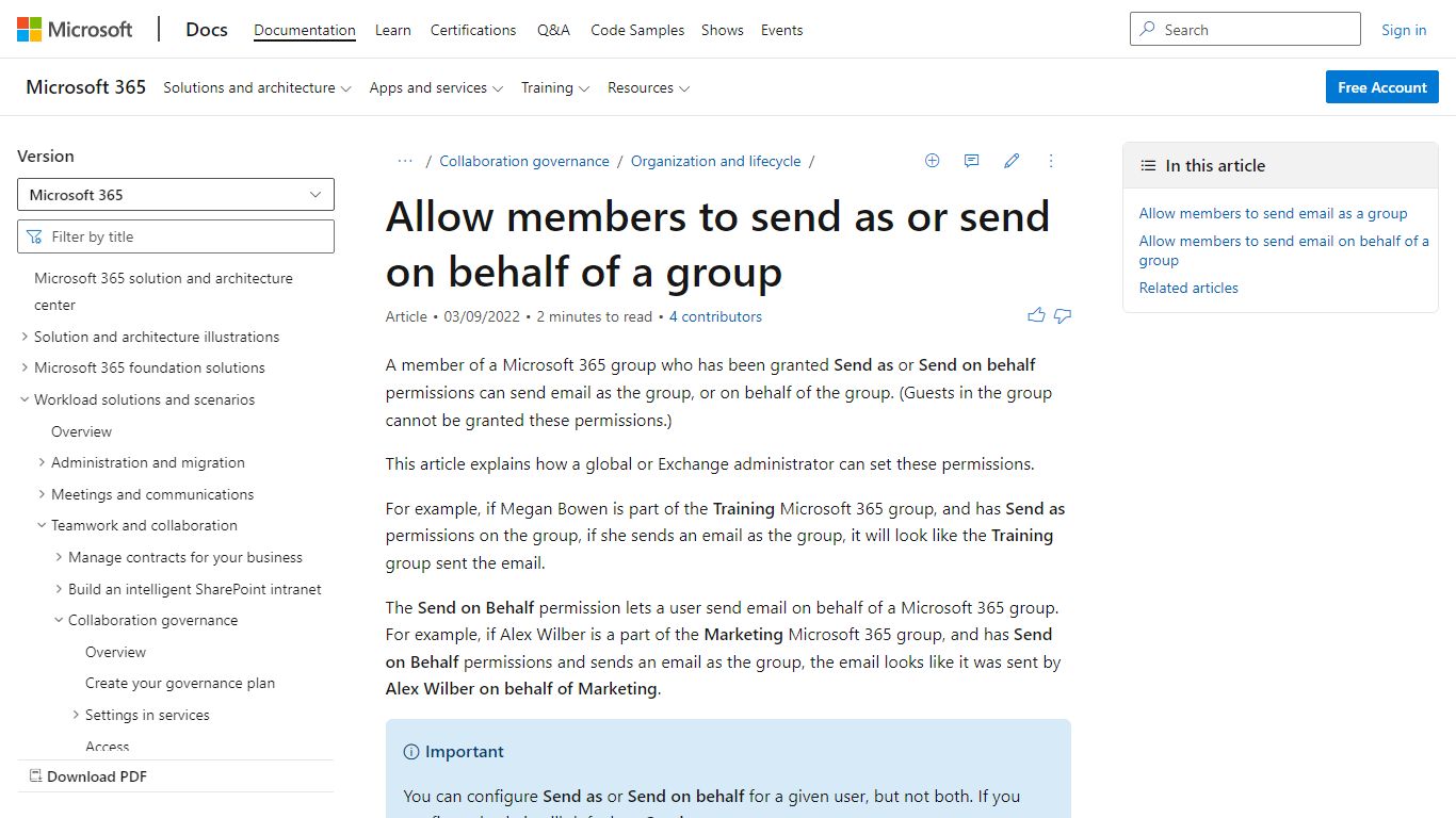 Allow members to send as or send on behalf of a group